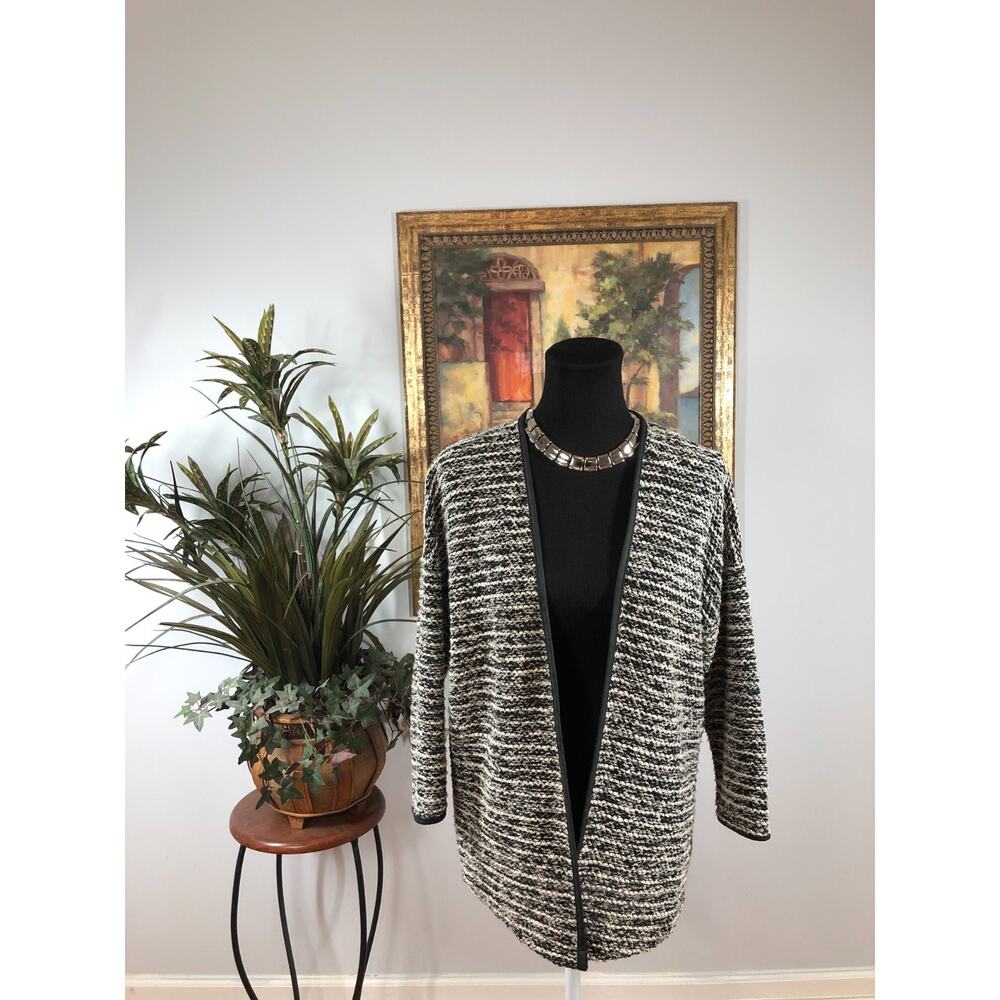 Divided H&M Cardigan Women's Small White Black Knit‎ Open Front Ornate Baroque